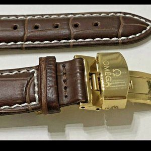 Omega Seamaster 20mm Brown Leather Watch Band with Butterfly Buckle - Band Only